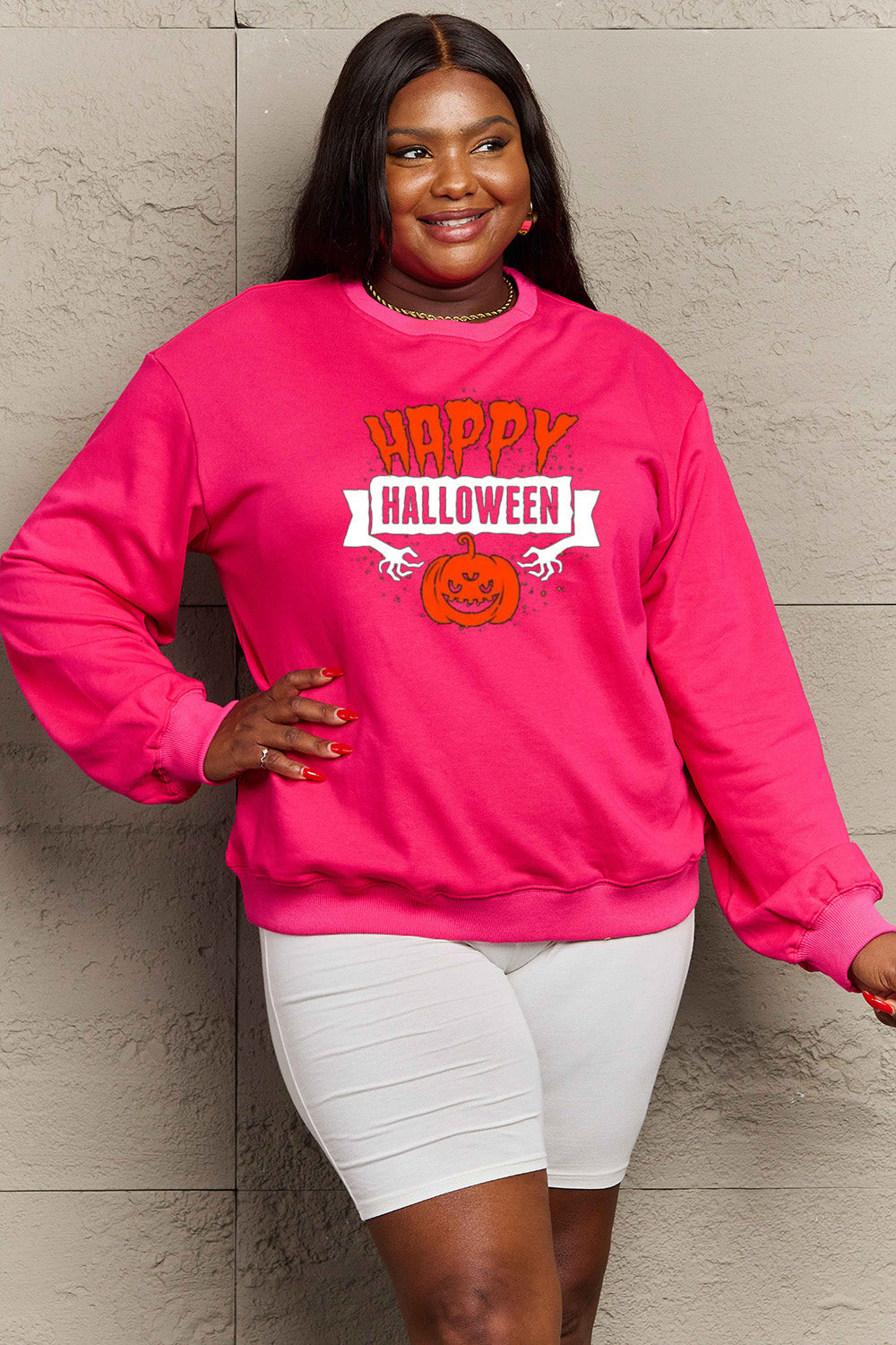 Simply Love Full Size HAPPY HALLOWEEN Graphic Sweatshirt - Teresa's Fashionista LLC