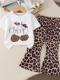 Children's Cherry Leopard Tee and Flare Pants Set