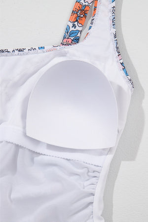 Drawstring Printed Wide Strap Swim Dress-Teresa's Fashionista LLC