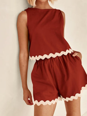 Contrast Trim Sleeveless Top and Shorts Set-Teresa's Fashionista LLC