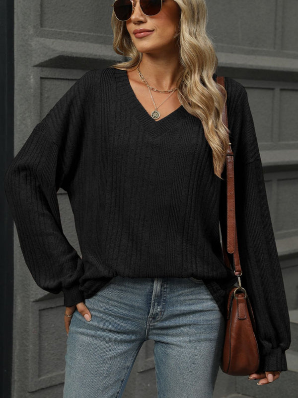 V-Neck Long Sleeve T-Shirt-Teresa's Fashionista LLC