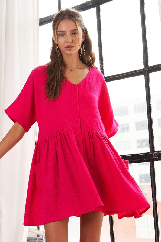 ADORA V-Neck Half Sleeve Dress with Pockets - Teresa's Fashionista LLC