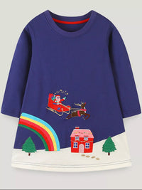 Children's Christmas Embroidered Long Sleeve Dress
