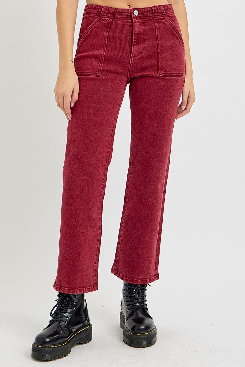 RISEN Full Size High Rise Straight Jeans with Patch Pockets - Teresa's Fashionista LLC