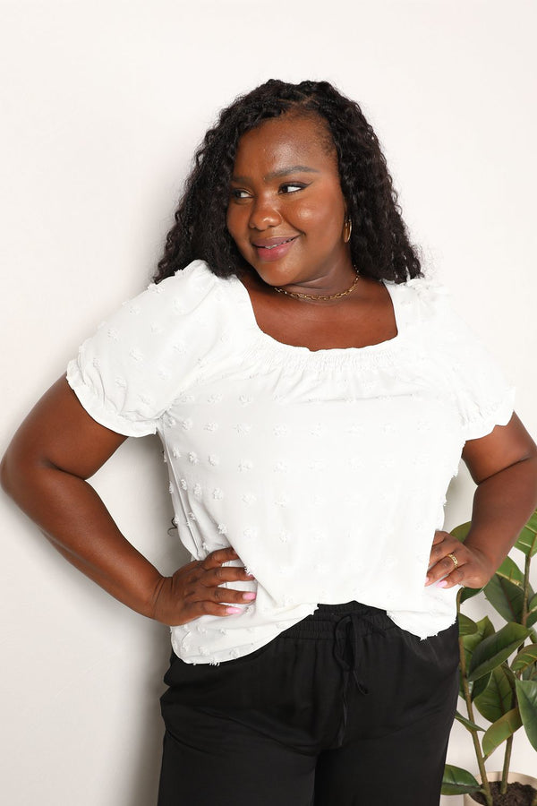 Swiss Dot Puff Sleeve Square Neck Blouse-Teresa's Fashionista LLC