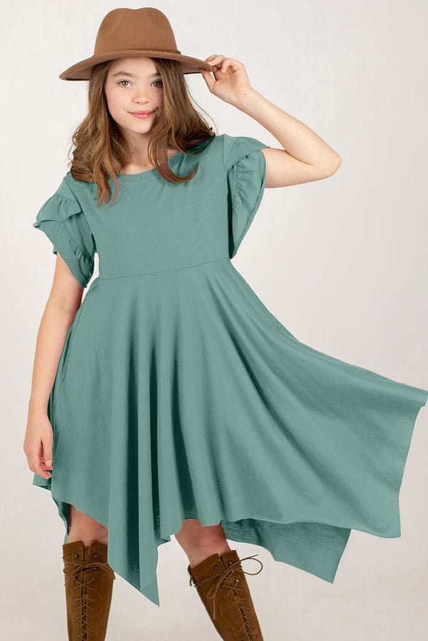 Round Neck Petal Sleeve Dress-Teresa's Fashionista LLC