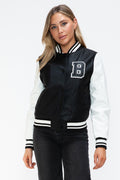 Love Me Now PU Leather Contrast Snap Down Bomber Jacket - Teresa's Fashionista LLC