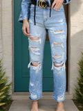 Distressed Straight Jeans with Pockets-Teresa's Fashionista LLC