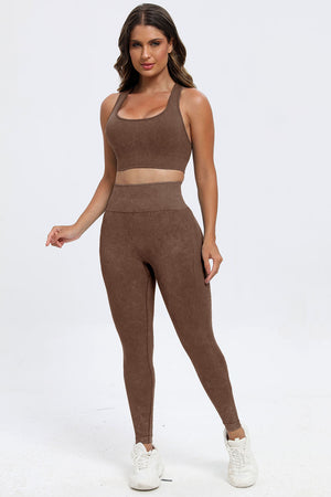 3 Piece Washed Square Neck Wide Strap Active Set-Teresa's Fashionista LLC