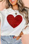 Valentine’s Day Heart Round Neck Long Sleeve Sweatshirt - Teresa's Fashionista LLC