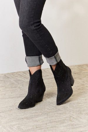 East Lion Corp Rhinestone Ankle Cowboy Boots-Teresa's Fashionista LLC