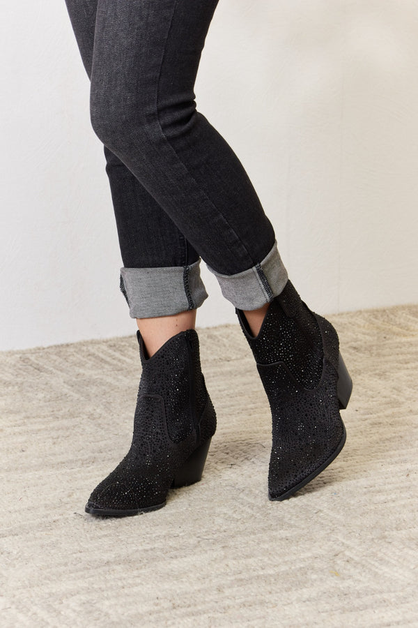 East Lion Corp Rhinestone Ankle Cowboy Boots-Teresa's Fashionista LLC