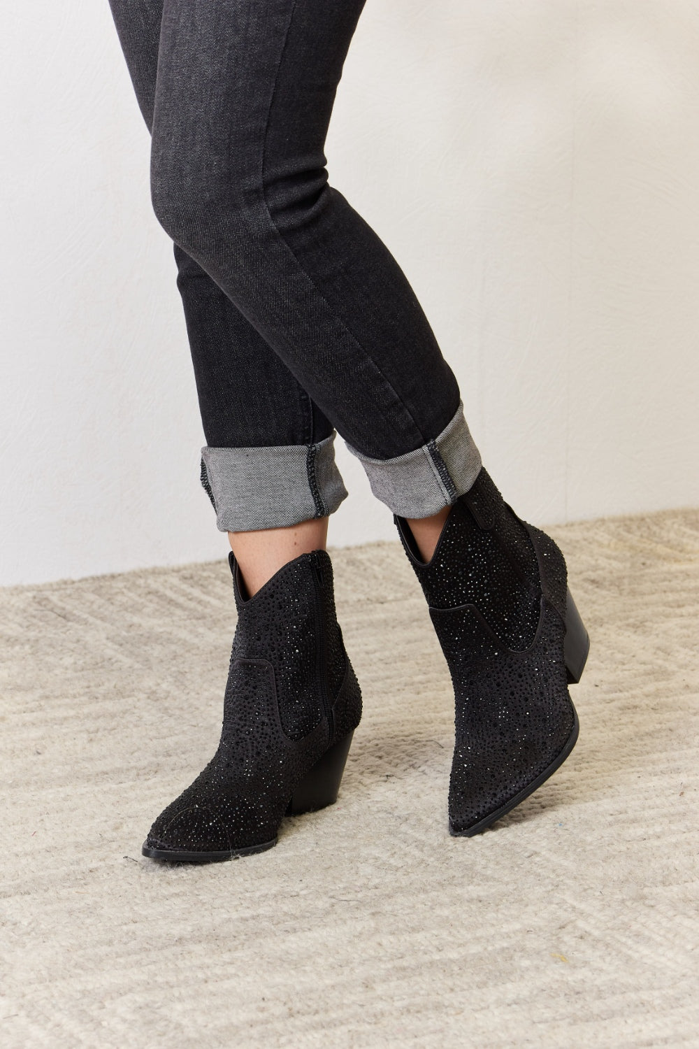 East Lion Corp Rhinestone Ankle Cowboy Boots-Teresa&#39;s Fashionista LLC
