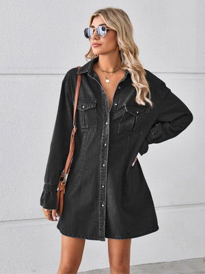 Pocketed Dropped Shoulder Mini Denim Dress-Teresa's Fashionista LLC