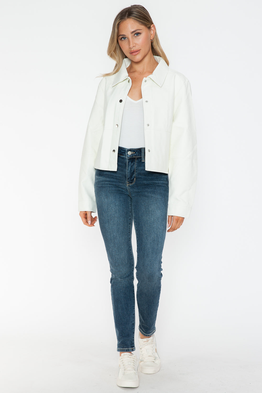 Snobbish Snap Down Long Sleeve PU Leather Jacket - Teresa's Fashionista LLC