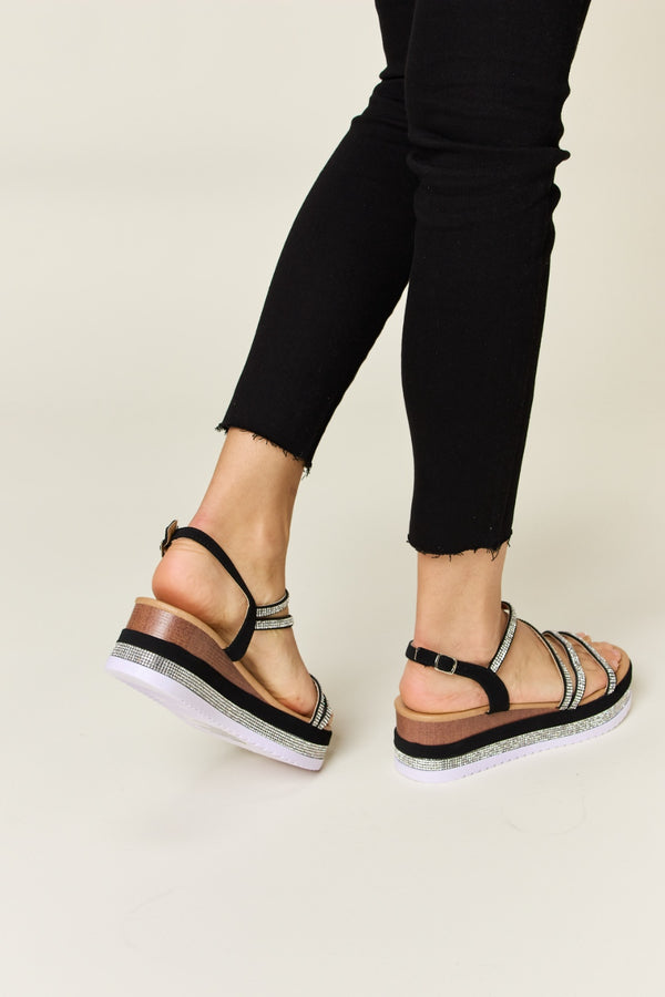 Forever Link Rhinestone Strappy Wedge Sandals-Teresa's Fashionista LLC