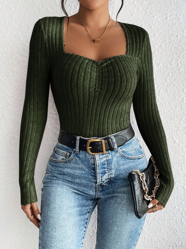 Ribbed Long Sleeve T-Shirt-Teresa's Fashionista LLC
