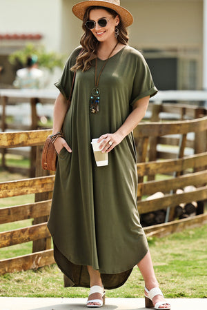 Plus Size V-Neck Short Sleeve Maxi Dress-Teresa's Fashionista LLC