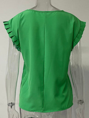 Ruffled Round Neck Cap Sleeve Blouse-Teresa's Fashionista LLC