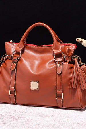 PU Leather Handbag with Tassels-Teresa's Fashionista LLC