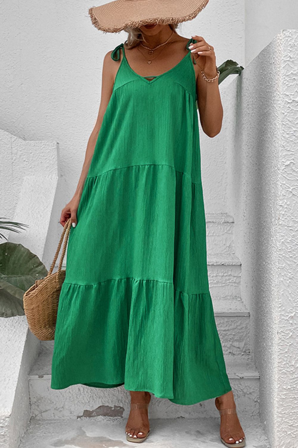 Tie-Shoulder Tiered Maxi Dress-Teresa's Fashionista LLC