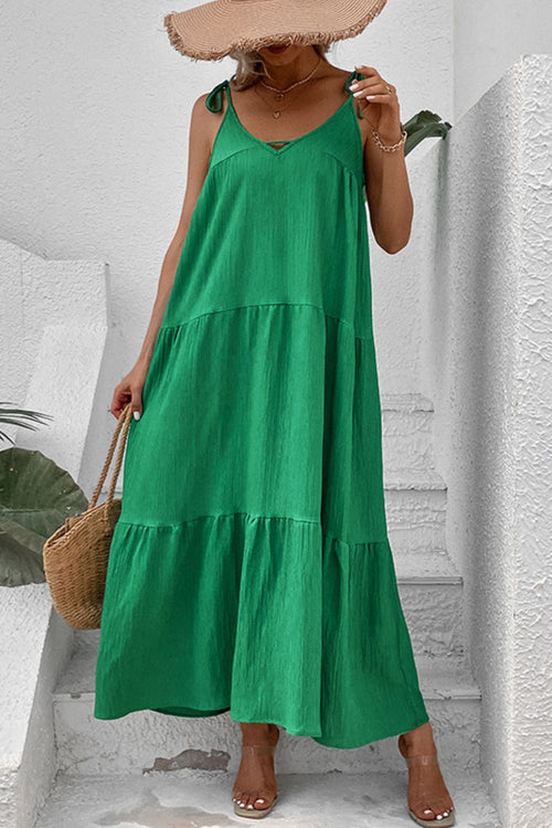 Tie-Shoulder Tiered Maxi Dress-Teresa's Fashionista LLC
