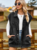 Button Up Collared Neck Sleeveless Denim Jacket-Teresa's Fashionista LLC