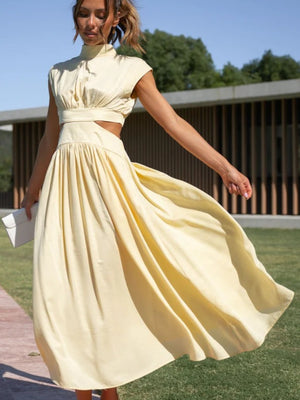 Cutout Mock Neck Sleeveless Ruched Dress-Teresa's Fashionista LLC