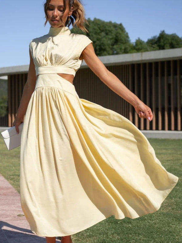 Cutout Mock Neck Sleeveless Ruched Dress-Teresa's Fashionista LLC