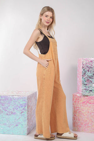 VERY J Texture Washed Wide Leg Overalls - Teresa's Fashionista LLC