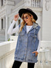 Drawstring Pocketed Button Up Sleeveless Denim Jacket-Teresa's Fashionista LLC