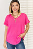 Zenana V-Neck Rolled Short Sleeve T-Shirt-Teresa's Fashionista LLC