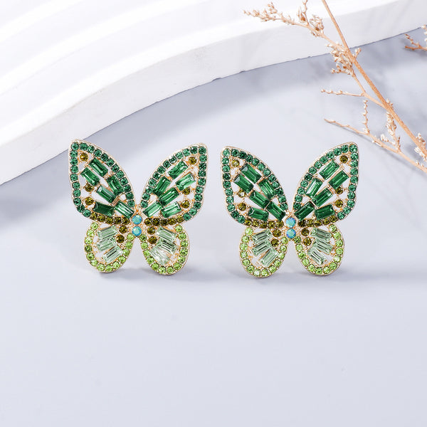 Alloy Inlaid Rhinestone Butterfly Earrings-Teresa's Fashionista LLC