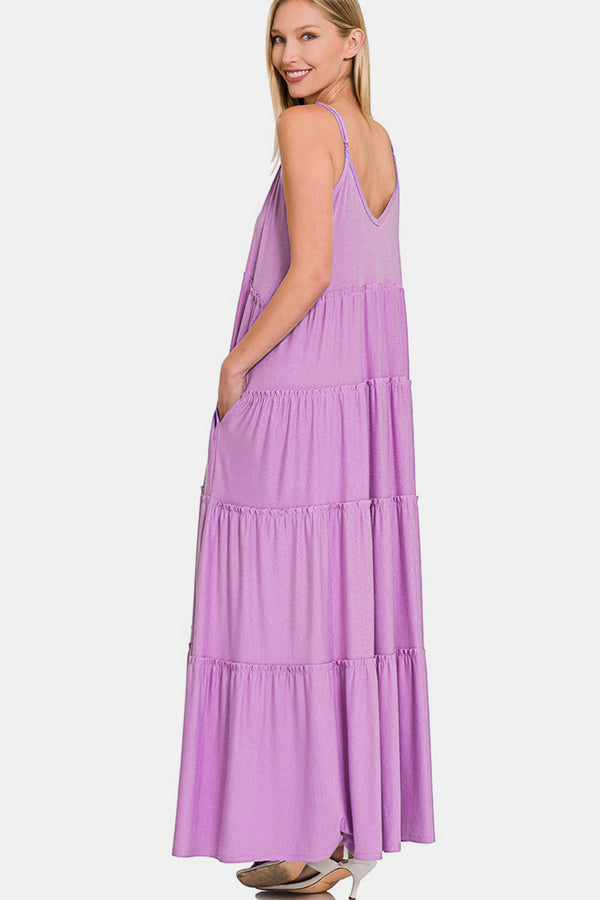 Zenana Frill Tiered V-Neck Maxi Cami Dress-Teresa's Fashionista LLC