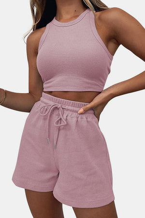 Round Neck Top and Drawstring Shorts Set-Teresa's Fashionista LLC