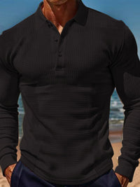 Men's Full Size Waffle-Knit Quarter Button Polo Plus Size