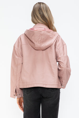 How Dare U Drawstring Hem PU Leather Zip Up Jacket - Teresa's Fashionista LLC