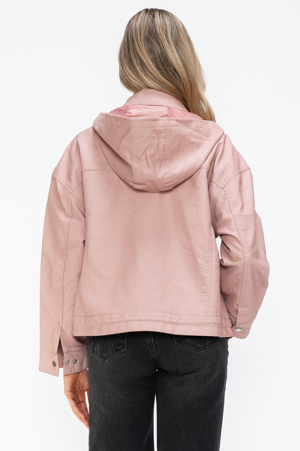 How Dare U Drawstring Hem PU Leather Zip Up Jacket - Teresa's Fashionista LLC