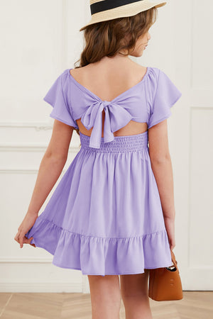 Ruffle Hem Tie-Back Flutter Sleeve Dress-Teresa's Fashionista LLC