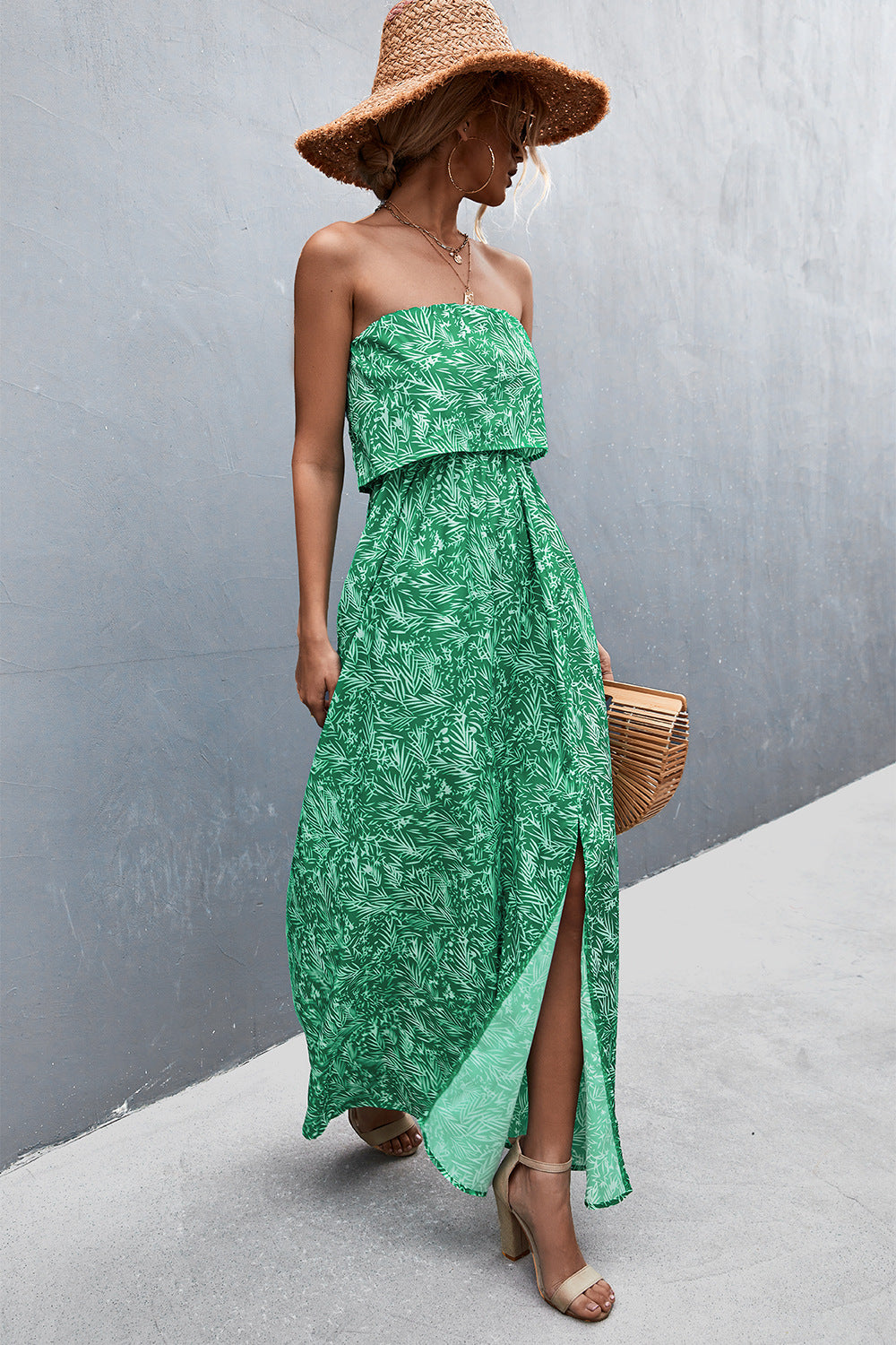 Strapless Split Maxi Dress-Teresa&#39;s Fashionista LLC