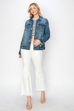 RISEN Full Size Distressed Button Up Jacket - Teresa's Fashionista LLC
