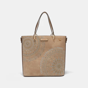 Nicole Lee USA Metallic Stitching Embroidery Inlaid Rhinestone Tote Bag-Teresa's Fashionista LLC