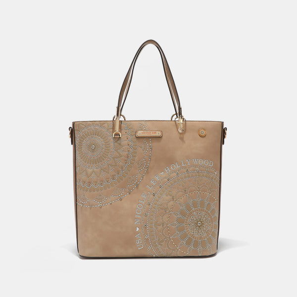 Nicole Lee USA Metallic Stitching Embroidery Inlaid Rhinestone Tote Bag-Teresa's Fashionista LLC