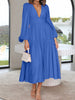 Deep V-Neck Balloon Sleeve Plain Maxi Dress-Teresa's Fashionista LLC
