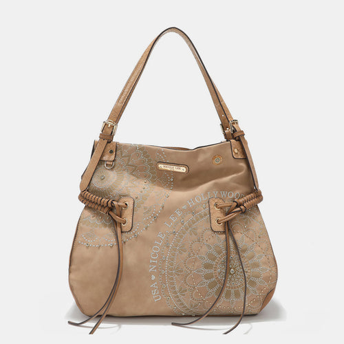 Nicole Lee USA Side Braided Tassel Inlaid Rhinestone Embroidery Hobo Bag-Teresa's Fashionista LLC