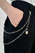 Double Layered Iron Chain Belt with Lock Charm-Teresa's Fashionista LLC