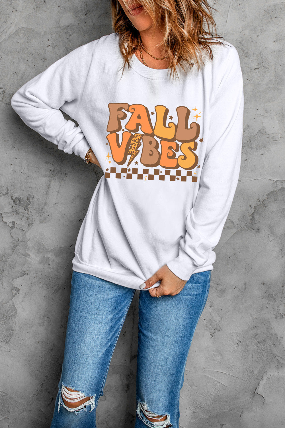 Letter Graphic Round Neck Long Sleeve Sweatshirt - Teresa's Fashionista LLC