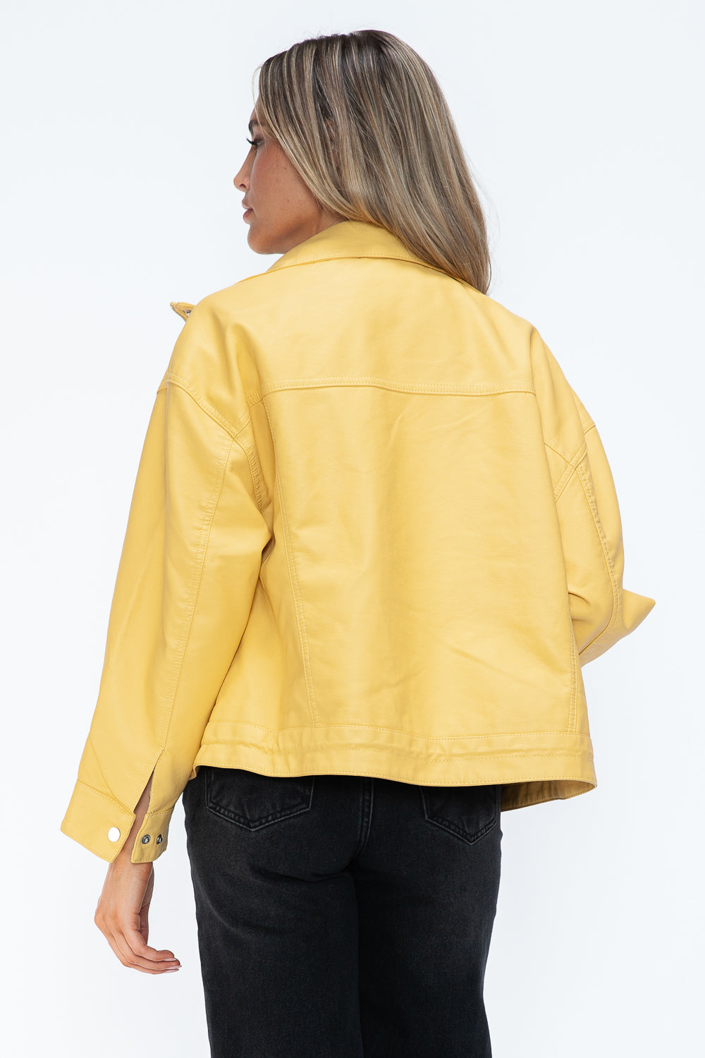 How Dare U Drawstring Hem PU Leather Zip Up Jacket - Teresa's Fashionista LLC