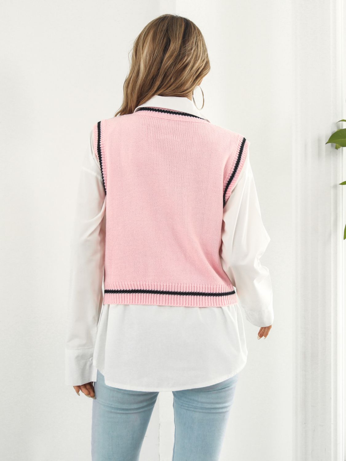 Skull Contrast V-Neck Sweater Vest - Teresa's Fashionista LLC