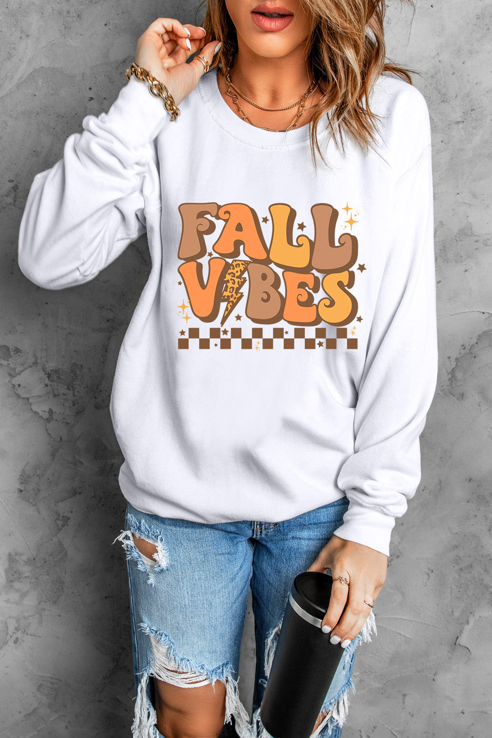 Letter Graphic Round Neck Long Sleeve Sweatshirt - Teresa's Fashionista LLC